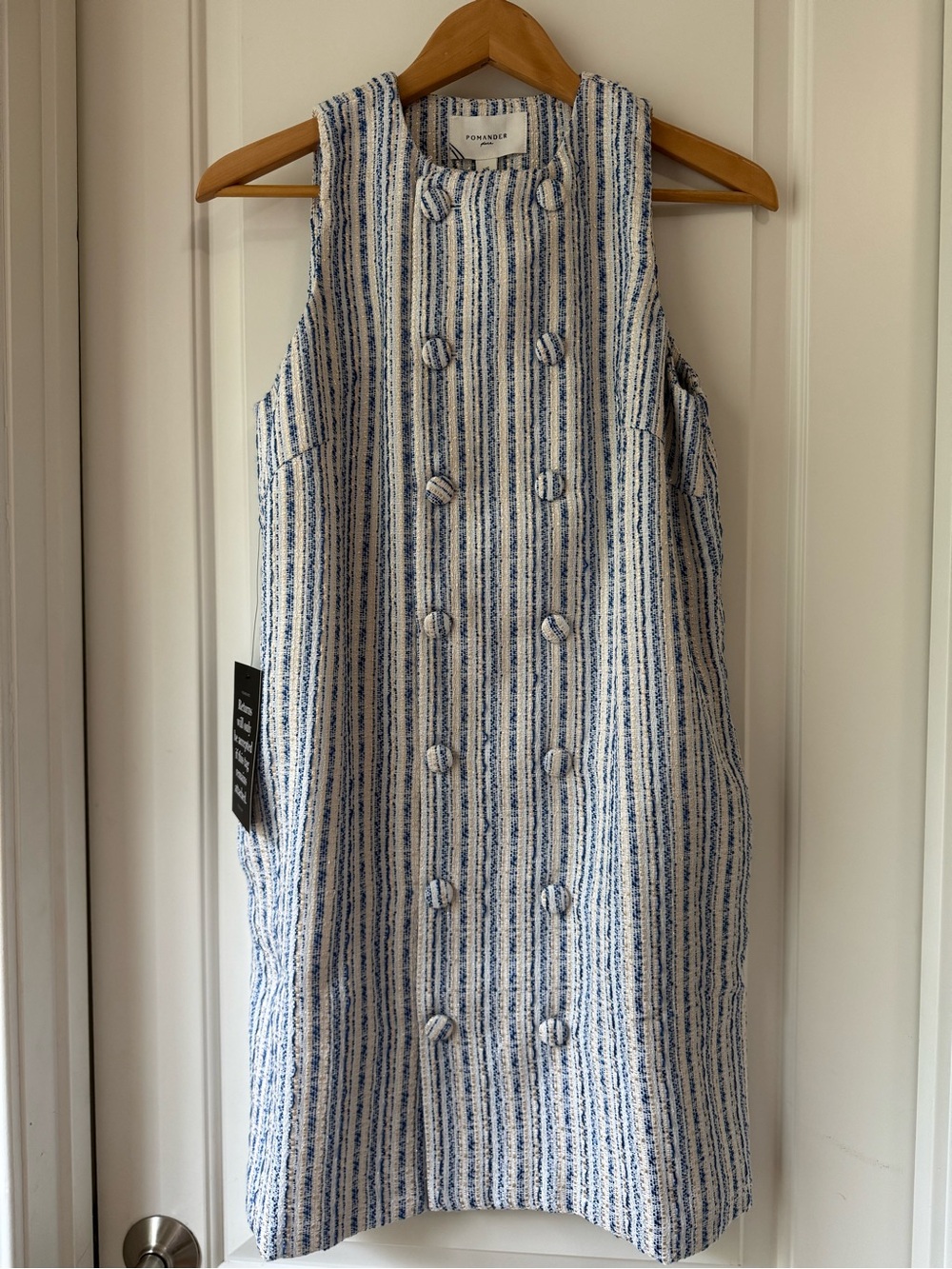 Pomander Place Blue and White Double-Breasted Sleeveless Shift